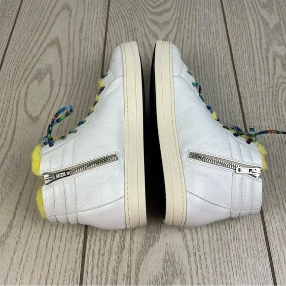P448 Faux Fur Lined Fanti High Top Sneakers 38 Yellow/Grey Silver $348